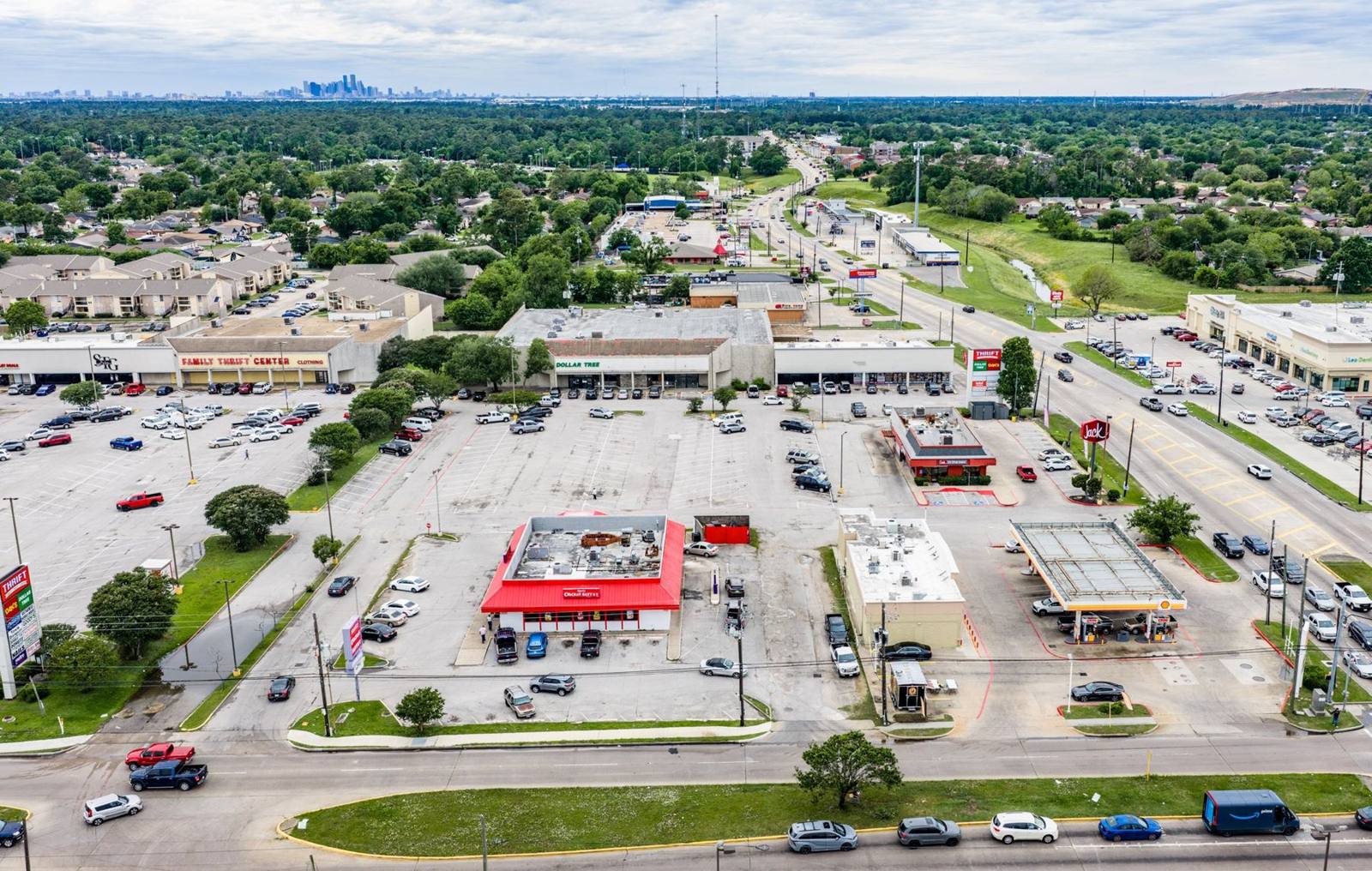 Aerial of the center at 10 Uvalde Road in Houston